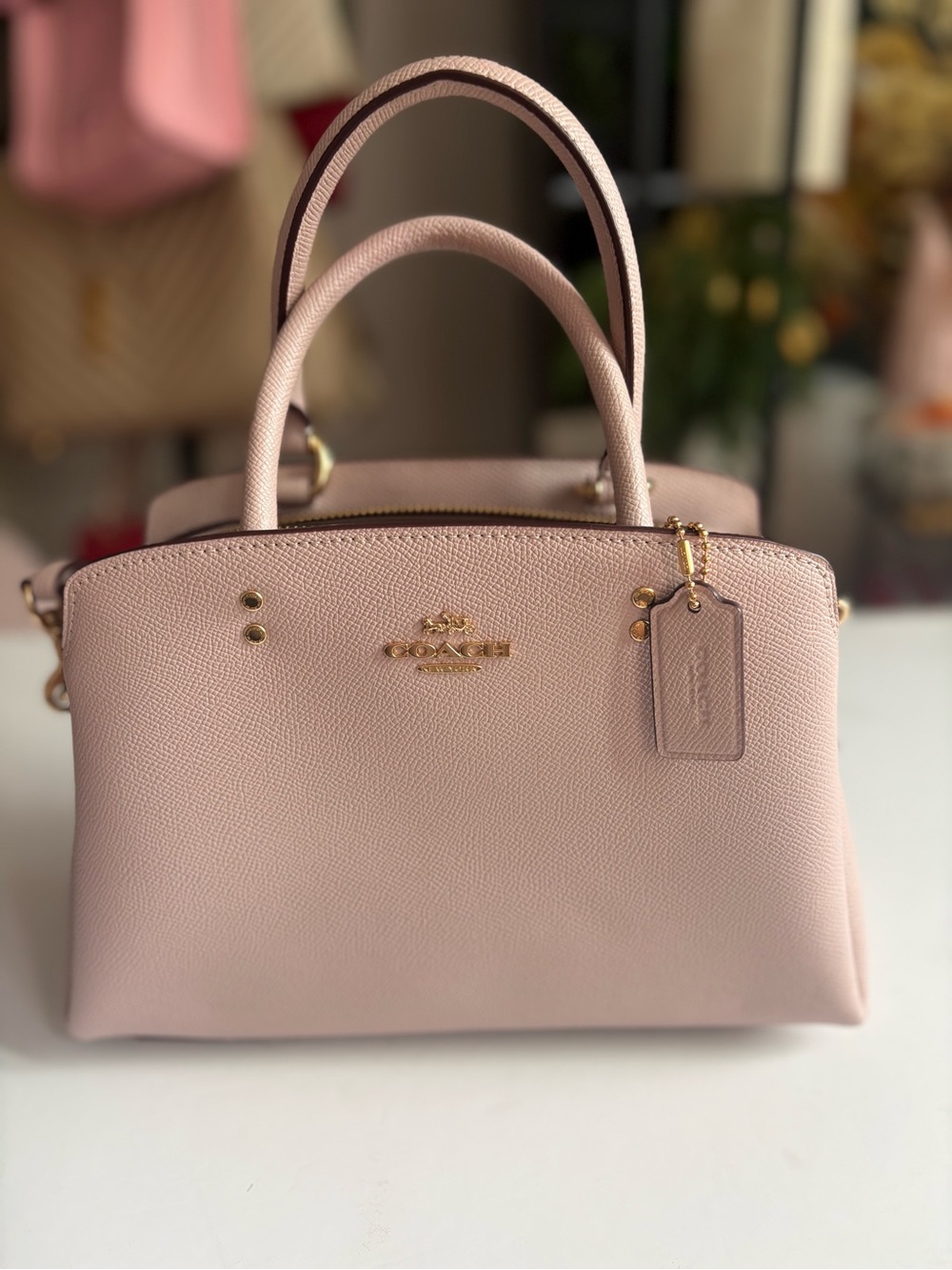 Coach Pebbled Leather Satchel in Mauve